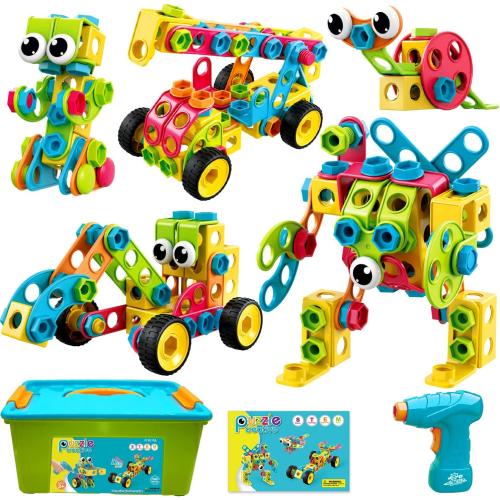 NXONE 195 PCS Educational STEM Toys for Boys and Girls Ages 3 4 5 6 7 8 9 10 Construction Building Blocks Toy Building Sets Kids Toys Creative Activities Games with Storage Box