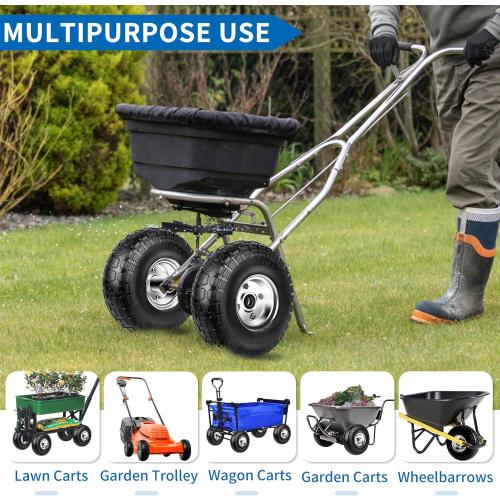 4.10/3.50-4 Tires and Wheels Flat Free 10 Inch Solid Tires Replacement with 5/8 Axle Bore Hole, 16 Spacers 8 Pins, for Cart, Garden Wagon, Wheelbarrow, Hand Truck, Trolley, Lawn Mower，4P