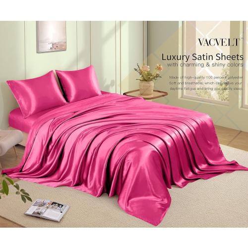 Size twin VACVELT 3pcs Hot Pink Satin Sheets Twin XL Size Bed Set, 15 Inch Deep Pocket Silky Satin Sheet Set, Soft Satin Bedding Set Cooling & Luxury Bed Sheets, 1 Fitted Sheet   1 Flat Sheet   2 Pillowcases......