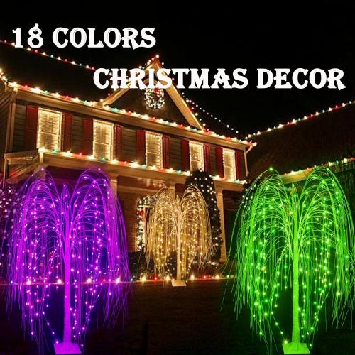 6Ft LED Lighted Tree Weeping Willow Tree Outdoor, 18 Colors Changing Light Up Willow Trees Remote Control for Indoor Outside Home Wedding Halloween Christmas Decorations