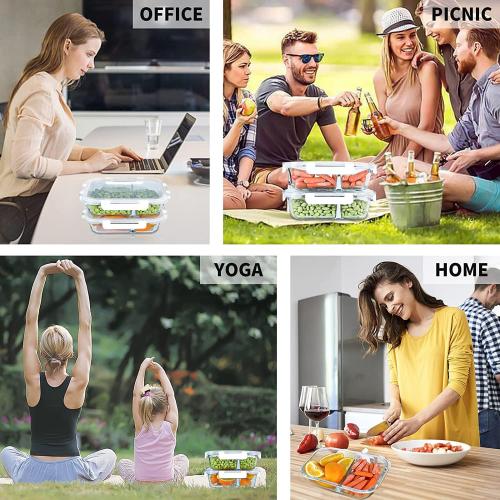 10 Packs 30oz Glass Meal Prep Containers 2 Compartments,Glass Food Storage Containers with Lids,Airtight Lunch Bento Boxes,Oven,Freezer and Dishwasher Safe, White