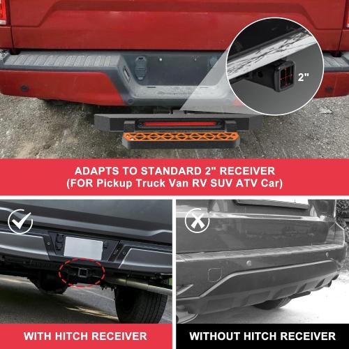 Universal Trailer Hitch Step for 2 Inch Receiver w/LED Brake Light, Tow Drop Hitch Step Bar Rear Bumper Guard Protector with Pin Lock & U-Bolts Stabilizer for Pickup Truck Van RV SUV ATV Car