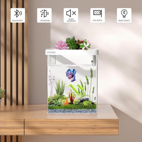 Smart Aquarium Kit - 1.5 Gallon Betta Fish Tank with Self-Cleaning, LED Light, Water Pump Starter Kit
