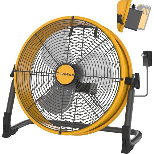 16 Battery Operated Floor Fan for Dewalt 20V Max Battery, Portable Fan with AC Adapter and USB Output, Metal Industrial High Velocity, Stepless Speed Cordless Fan for Jobsite Garage Camping Emergency