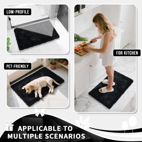 Yimobra Chenille Bathroom Rugs Non Slip, Extra Thick Soft Absorbent Bath Rug 31.5x20 Inch, Machine Washable Quick Dry Bath Mat for Bathroom Floor, Tub and Shower, Home Decor Accessories, Black