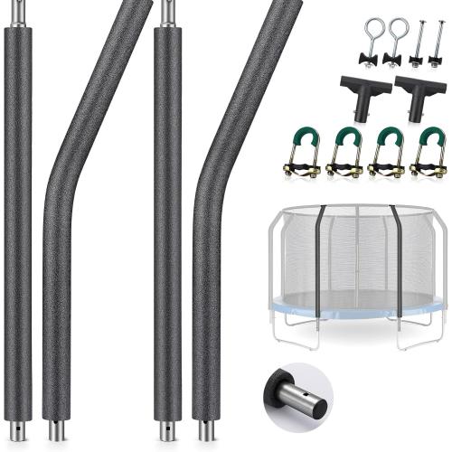 2 Sets Trampoline Replacement Poles, Universal Enclosure Pole Trampoline Net Poles Fits 8-16FT Frame with Poles Up to 1.65/4CM OD, 2 Mounting Hardware Kits & Safety Foam Sleeves