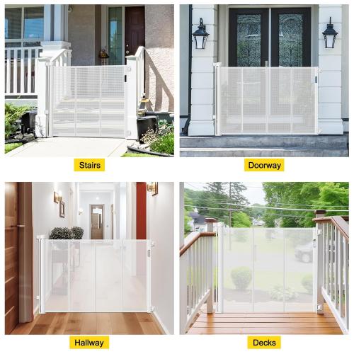 Reinforced 42” Extra Tall Retractable Dog Gate for Doorways 60” Wide Mesh Baby Gate, Tall Baby Gates for Stairs with Rods to Prevent Crawling Through Retractable Pet Gate Indoor Outdoor, White