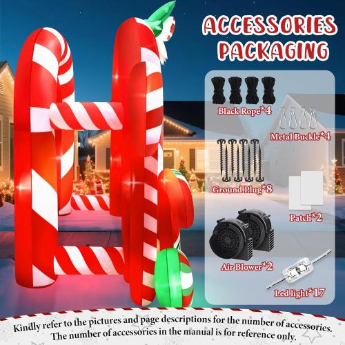 Kalolary 13FT Christmas Inflatables Archway Outdoor Decorations, Giant Xmas Candy Arch Inflatable Stereoscopic Blow up Christmas Yard Decoration with Build-in LED Lights for Garden Lawn Party Decor