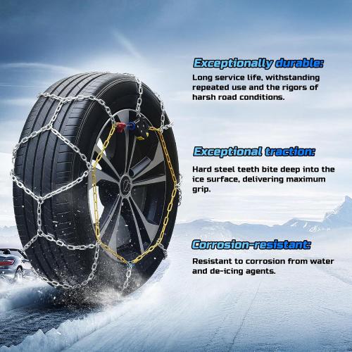 Auto Tightening Snow Chains Tire Chains Quick Easy Installation HKN140 Set of 2 for Cars SUV Pickup Trucks RV 215 225 235 245 255 265 275 Winter Emergency Tire Traction for Snow Ice
