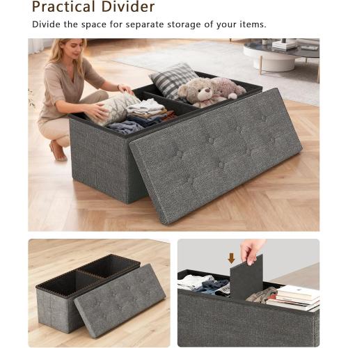 GLAXYFUR 43.3 inches Folding Storage Ottoman Bench Storage Chest Footrest for Bedroom, Entryway and Living Room, Holds up to 660 lb Dark Grey