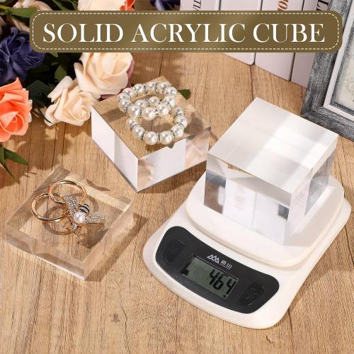 Geelin Acrylic Risers Stand Display Block Decor Riser 3 Size Decor Clear Polished Acrylic Cube Solid Pedestal Stand Square for Jewelry Perfume Photography Collection Food Doll Wedding(3 Pcs)