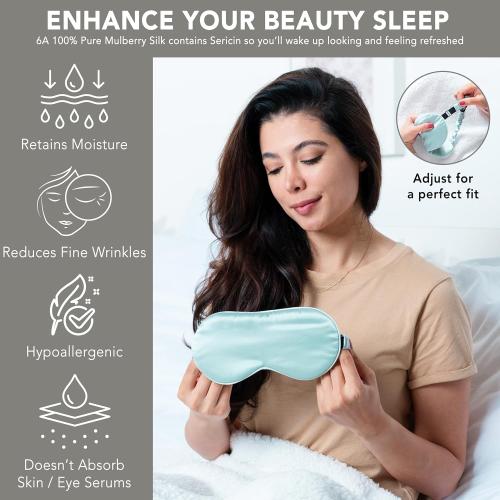 100% 22Momme Mulberry Silk Sleep Mask, Filled with Premium Mulberry Silk, Silk Eye mask for Sleeping Women, Sleep mask for Side Sleepers Perfect fit Adjustable Light Blocking Silk Sleep mask Gift