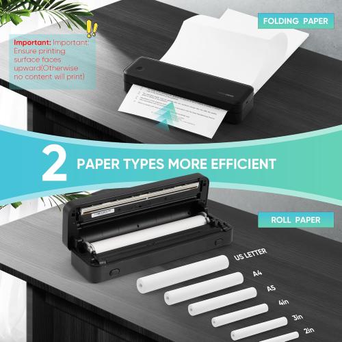 Portable Thermal Printer for Travel, Wireless Bluetooth Inkless Mini Printer w/ 300DPI , Supports 8.5 x 11 US Letter, Legal, A4 & A5 Paper, Compatible w/ Android, iOS, Laptop for Home, Office Use
