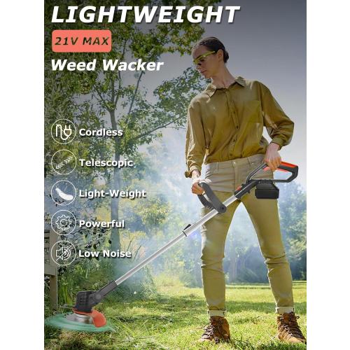 Electric Weed Wacker Cordless Battery Powered,20V Lightweight Weed Trimmer Eater with 2 Battery and Charger,3 in 1 Grass Trimmer/Brush Cutter/Lawn Edger with 26 Blade for Yard,Garden