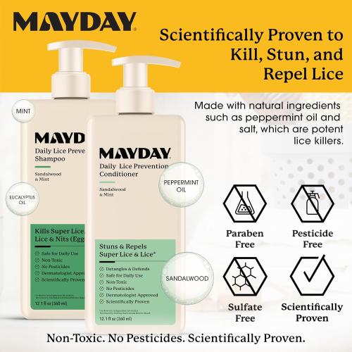 MAYDAY Daily Lice Routine, 12oz Shampoo & Conditioner, Sandalwood & Mint