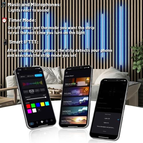 Lichaser RGB Black Smart Recessed Lighting for Acoustic Panel, 6 Pcs WiFi LED Strip Light for Wood Slat Wall Panel Compatible with Alexa, Self-Adhesive Smart LED for Slat Wall (2*36 2*24 2*16 in)