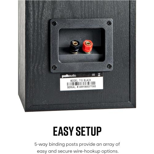Polk Audio T15 Home Theater and Stereo Bookshelf Speakers – Deep Bass Response, Dolby and DTS Surround, Wall-Mountable, Pair, Black