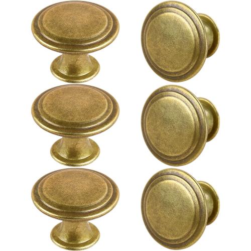 Pack of 6 Flat Round Shape Drawer Pulls Red Antique Brass Furniture Cupboard Zinc Alloy Dresser Knobs Door Window Pull Handles Cabinet Hardware for Closet Wardrobe Pulls with Screws