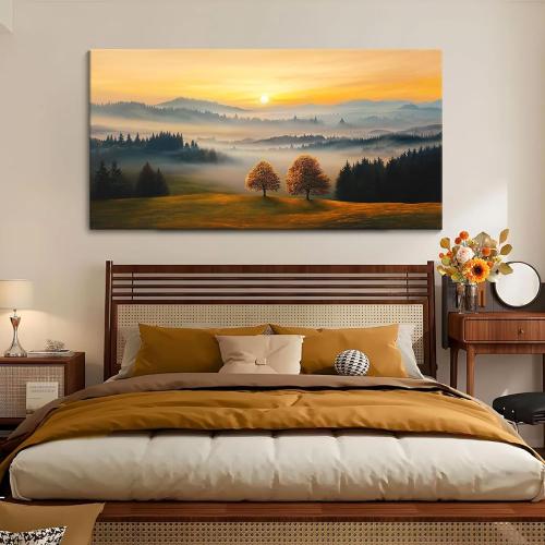 Nature Wall Art - Mountain & Landscape Artwork for Walls - Scenery Canvas Wall Art - Forest Painting for Living Room - Rustic Farmhouse Decor - Wall Pictures for Bedroom 24×48IN