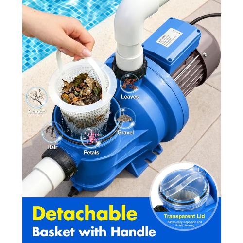 BluSwim 1.5 HP Self-Priming Pool Pump Max 6060GPH High Flow | 52FT Head Lift Energy Efficient, In/Above Ground Pool Pump with Hose Adapter, Boost Water Circulation & Filtration