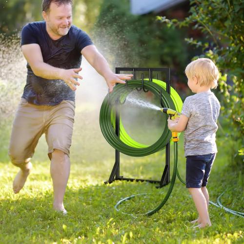 Garden hose holder for outside，Freestanding Hose Stand with 8 Hooks，Water Hose Holder With 4 Reinforcing Spikes，hose holders for outside