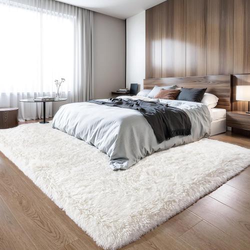 Thick Area Rug 4x6 Cream White Fluffy Shag for Bedroom, Soft Washable Fuzzy Shaggy Non-Slip Plush Carpet for Living Room, Modern Furry Rugs for Kids Nursery Baby Boys Girls Dorm, Ivory