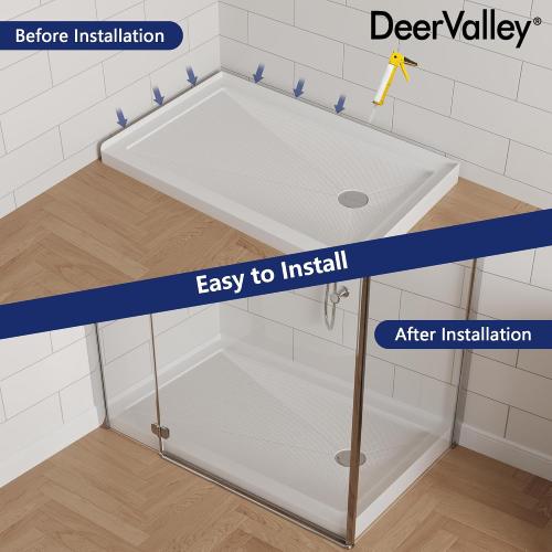 Shower Base in White with Single Threshold, Right Drain Location, Rectangle Acrylic Alcove Shower Pan for Bathroom, Non-slip