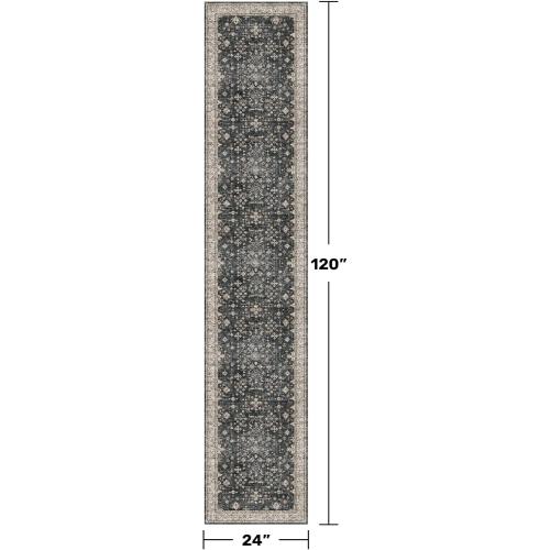 Black Boho Washable 2x10 Hallway Runner Rug - Extra Long Runners for Kitchen, Bathroom, Stair, Non-Slip Floor Carpet Rugs for Large Entryway Indoor, Vintage Multi Ashen Floral Decor