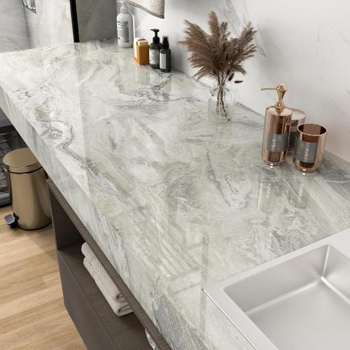 Beige/Silver Peel and Stick Marble Wallpaper for Bathroom Kitchen Backsplash Glossy Marble Contact Paper for Countertops Granite Wallpaper Adhesive Countertop for Table Shelf Liner Decor 24''x315''