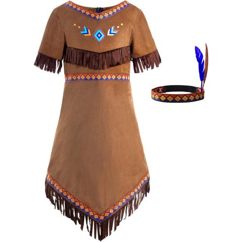 Size M....ReliBeauty Girls Native Costume Kids Dress Outfit, 160 Brown
