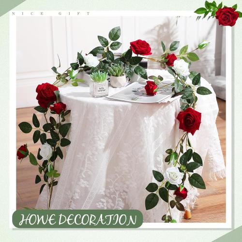 Red and White Rose Vine Artificial Flower Garland Fake Flower 6ft Garland Artificial Silk Floral Hanging for Wedding Party Ceremony Outdoor Decor Pack of One