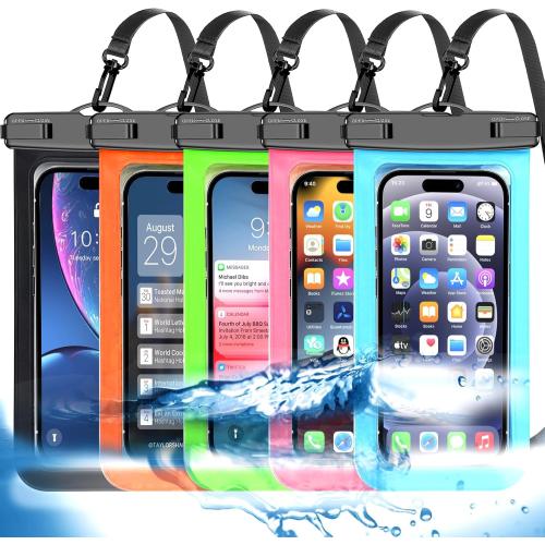 Famoby Up to 8.3 5 Pack Multicolor Universal Waterproof Phone Pouch, Phone Waterproof Case Dry Bag,Protection Level: IP68,Outdoor Sports for Apple iPhone,Samsung,and More,Black,Blue,Pink,Orange,Green