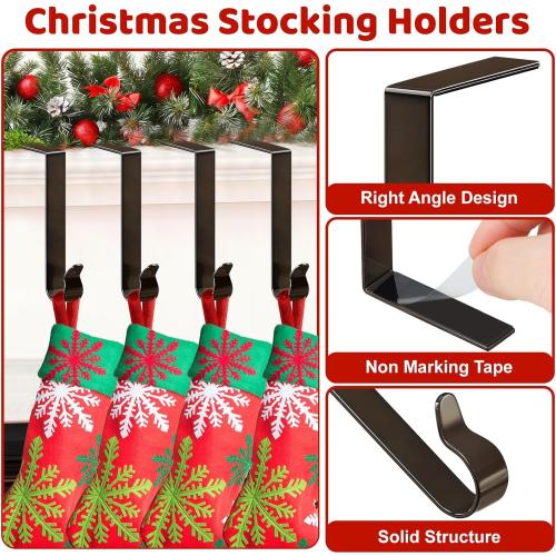 Stocking Holders for Mantle, Christmas Stocking Hooks, 4 Pack Stocking Hangers for Mantel, Non-Skid Stocking Hangers, Lightweight Stocking Hooks for Fireplace Home Party Decor