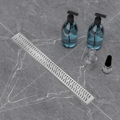 Linear Shower Drain 24 inch, Floor Drain with Removable Pattern Grate, 304 Stainless Steel Rectangular Linear Drain with Hair Strainer, CUPC Certified, Brushed Nickel, SD-103