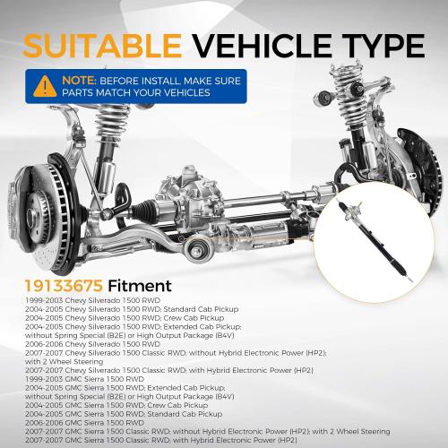 PAROD Power Steering Rack, Rack and Pinion Assembly for 1999-2006 Chevy Silverado 1500, 2007 Silverado 1500 Classic, 1999-2006 GMC Sierra 1500, 2007 Sierra 1500 Classic#19133675, 26079794, 26079801