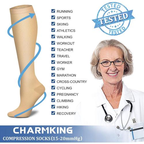 CHARMKING Compression Socks for Women & Men Circulation (3 Pairs) 15-20 mmHg is Best Support for Athletic Running Cycling