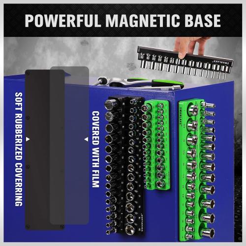 Set of 4 SWANLAKE GARDEN TOOLS 4-Piece Magnetic Socket Organizer Set, Metric & SAE Socket Holder Set Includes 1/4, 3/8 Drive Sockets Organizer, Magnetic Tool Trays for Tool Box Drawer (Sockets not included)