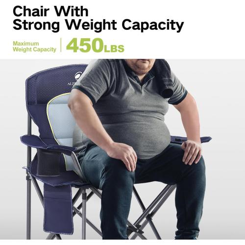 GREEN PARTY Folding Camping Chair Oversized Heavy Duty Lawn Chair with Cooler Bag, Cup Holder, Storage Pocket, Collapsible Padded Outdoor Arm Chair, Quad Lumbar