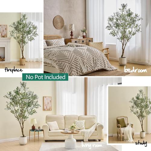 7FT Olive Tree Artificial Plant Decor - Tall Fake Tree for Home Decor Faux Plant Indoor 2000 Leaves Artificial Olive Tree for Living Room Bedroom Office Live Streams Decorative Modern Greenery