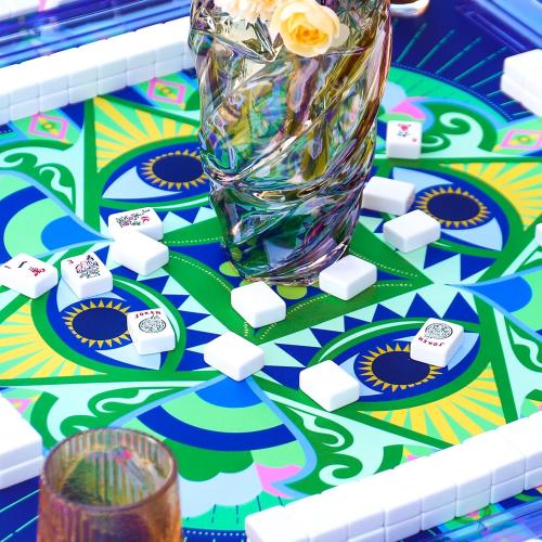 Neoprene Mahjong Mat with Rules (33 x 33), No Creases American Mahjong Mat, Anti-Slip & Noise Reduction Mahjong Learning Mat, Mahjong Mat Gifts for Women (Lucky Pink Blue)