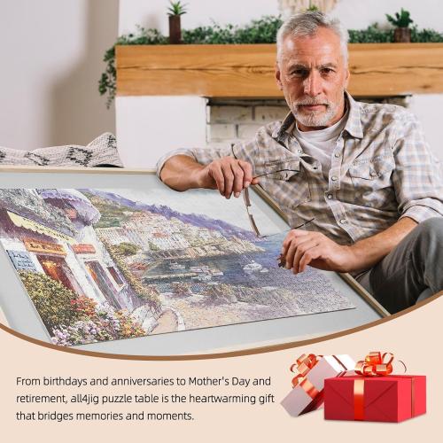 ALL4JIG 1500 Pieces 2-in-1 Tilting & Rotating Puzzle Board for Adults Gifts, Wooden Jigsaw Puzzle Table with 4 Drawers, Portable Board with Lazy Susan and Cover, 25.2 x 34.2