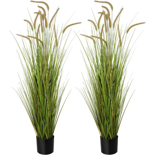 KOL Artificial 5ft 2-Pack Horsetail Reed Grass, 59in Tall Artificial Indoor Outdoor Fake Grass Plant, Home Office Decorative Artificial Plants in Pot Faux Plant Greenery, Wedding Decor
