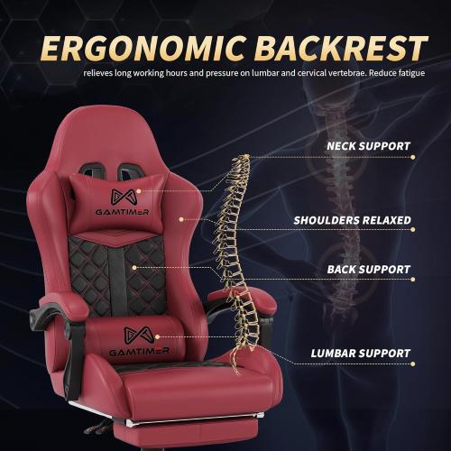 Gamtimer Gaming Chair,Computer Chair with Footrest and Lumbar Support,Breathable PU Leather,4D Lumbar Support and Headrest,360 Degree Swivel Chair with Adjustable Ergonomic Backrest for Adults