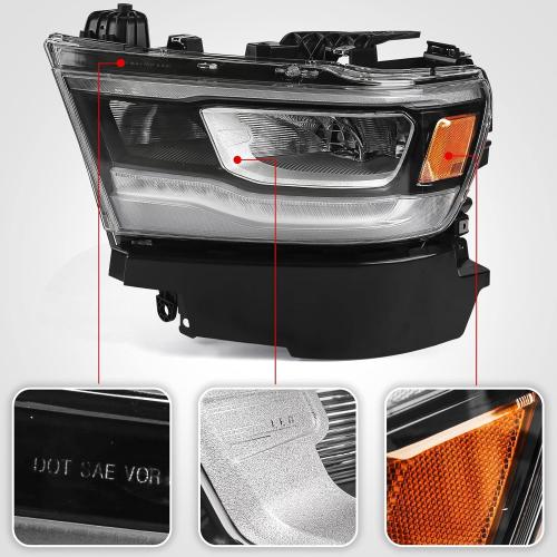 FIONE LED Headlight Assembly Compatible with Dodge Ram 1500 2019-2022 Replacement Headlamp with Silver Frame Driver Left Side LH 68533273AB CH2502332