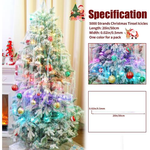 CCINEE 5000 Strands Christmas Tinsel Icicles, 19.7 Mylar Foil Icicle for Xmas Tree, Holiday, Party, Birthday Decorations, Iridescent