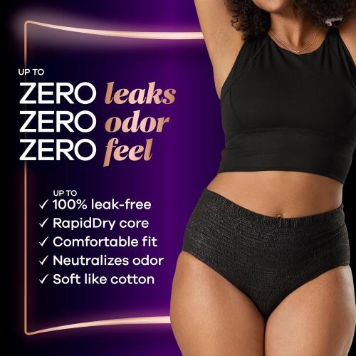 size S/M Always Discreet Boutique Incontinence and Postpartum Underwear for Women, Maximum Protection, Large, Black, 18 Count
