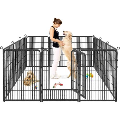 Dog Playpen,  Size 32inch 10 Panels Outdoor Dog Fence Indoor Dog Pen Anti-Rust Pet Puppy Pen Dog Exercise Pen with Lock for Medium Small Dogs, Portable Pet Fence for Yard RV Camping