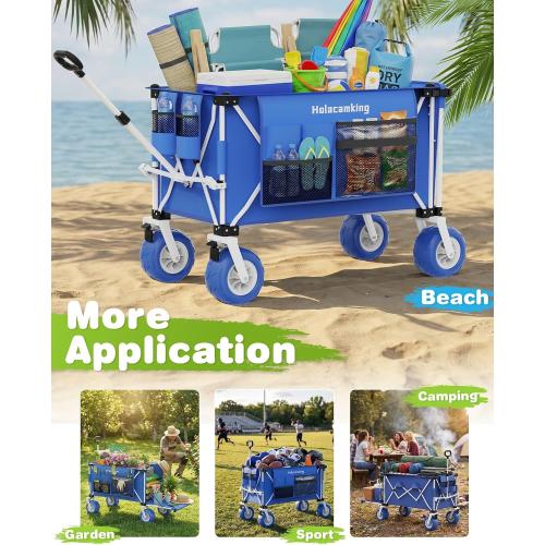 59L Beach Wagon with 9×4 Big Sand Wheels, Expandable Tailgate | Heavy Duty Collapsible Utility Cart with 9 All-Terrain Non-inflatable Balloon Wheels for Beach Camping Baseball Fishing