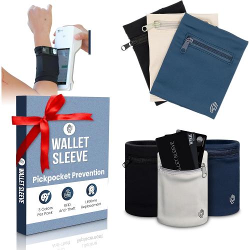 Wallet Wristband - Anti-Pickpocket - Lightweight - Perfect for Travel, Running, Hiking, Zipper Pouch, 3 Pack