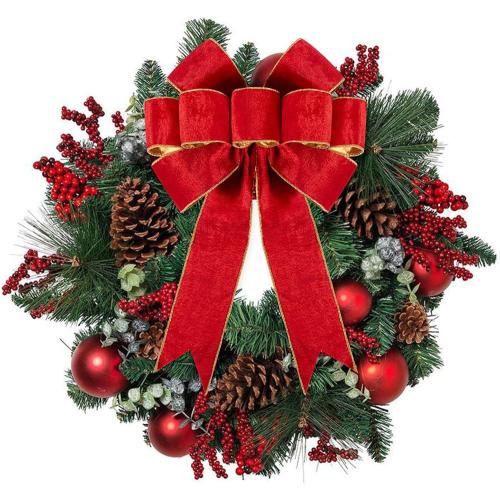1Pack Large Christmas Bows Velvet Red Bows Holiday Red Christmas Bows Decorations for Wreath Velvet Bows Decor for Christmas Tree Topper, Front Door, Outdoor(14 * 12 inch)
